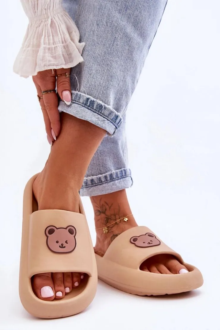 Hot Boto Lekkie Damskie Piankowe Klapki Z Misiem Beżowe Lia