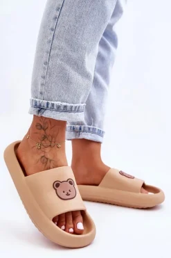 Hot Boto Lekkie Damskie Piankowe Klapki Z Misiem Beżowe Lia