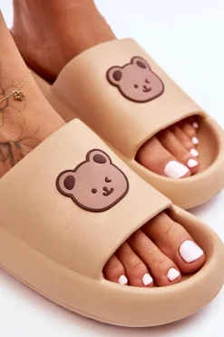 Hot Boto Lekkie Damskie Piankowe Klapki Z Misiem Beżowe Lia