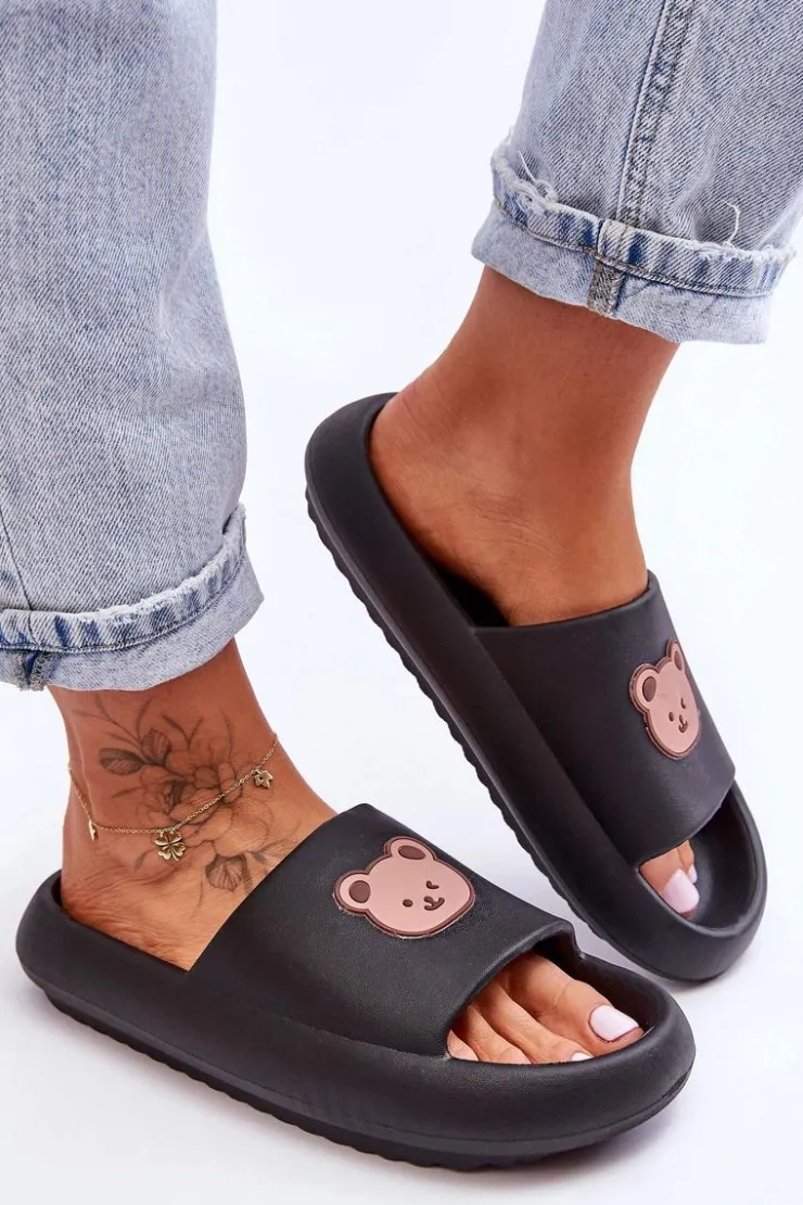 Hot Boto Lekkie Damskie Piankowe Klapki Z Misiem Czarne Lia