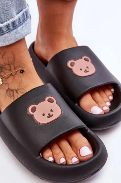 Hot Boto Lekkie Damskie Piankowe Klapki Z Misiem Czarne Lia