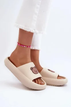 Damskie Boto Lekkie Damskie Piankowe Klapki Z Misiem Jasnobeżowe Lia