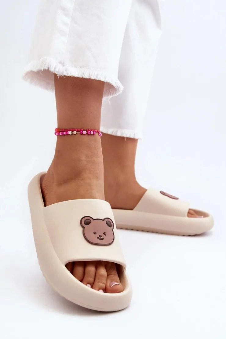 Damskie Boto Lekkie Damskie Piankowe Klapki Z Misiem Jasnobeżowe Lia