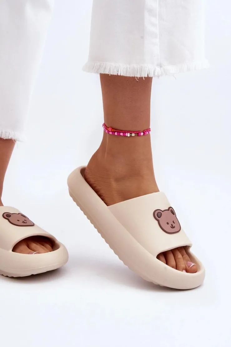 Damskie Boto Lekkie Damskie Piankowe Klapki Z Misiem Jasnobeżowe Lia