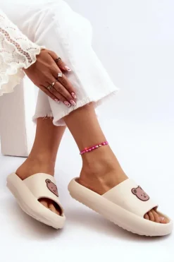 Damskie Boto Lekkie Damskie Piankowe Klapki Z Misiem Jasnobeżowe Lia