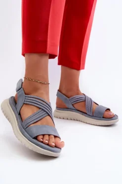 Evento Sandały Płaskie*Lekkie Damskie Wygodne Sandały Na Rzep e Ceclea Niebieski