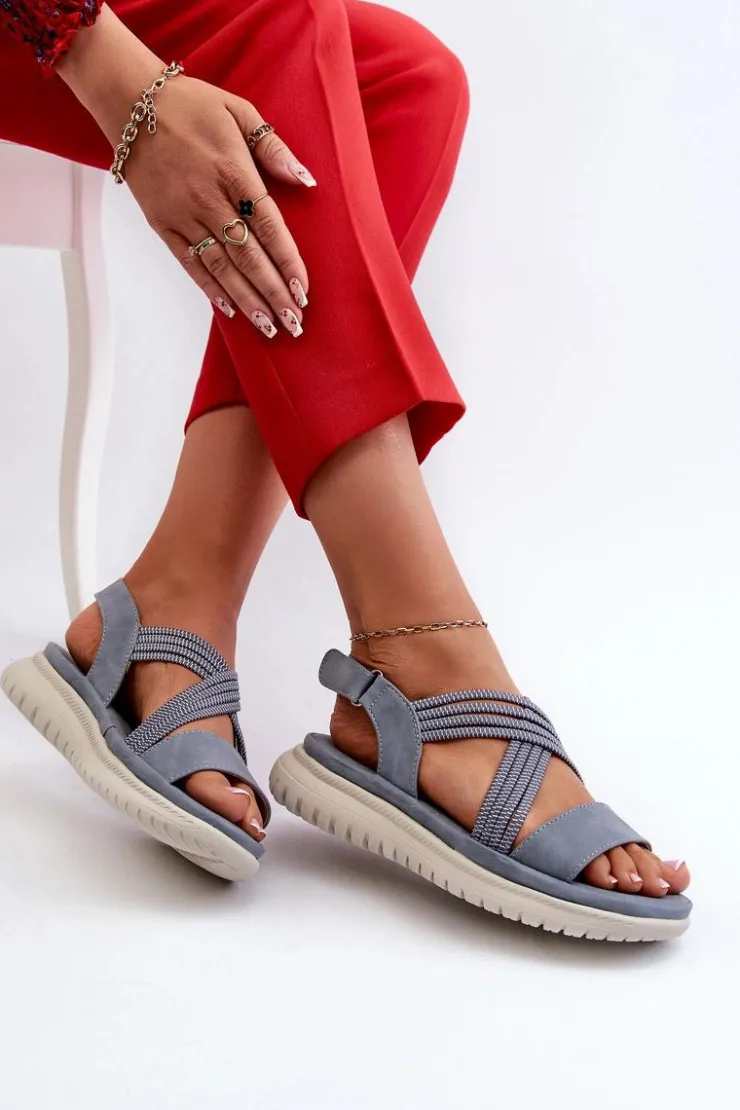 Evento Sandały Płaskie*Lekkie Damskie Wygodne Sandały Na Rzep e Ceclea Niebieski