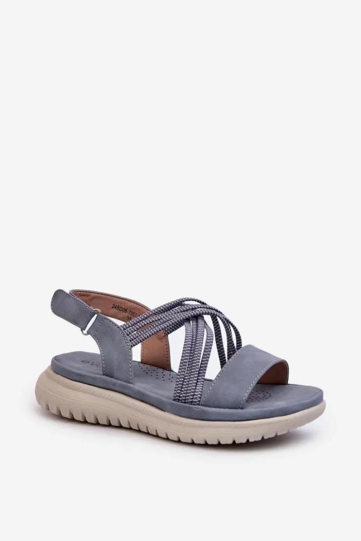 Evento Sandały Płaskie*Lekkie Damskie Wygodne Sandały Na Rzep e Ceclea Niebieski