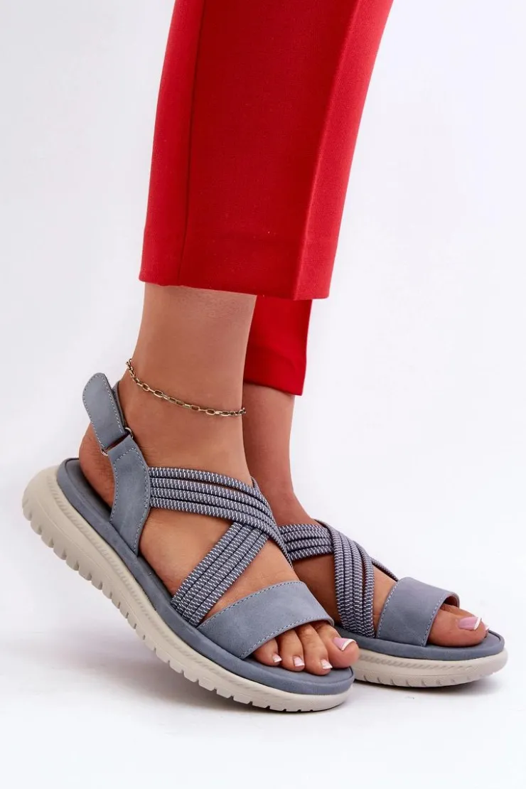 Evento Sandały Płaskie*Lekkie Damskie Wygodne Sandały Na Rzep e Ceclea Niebieski