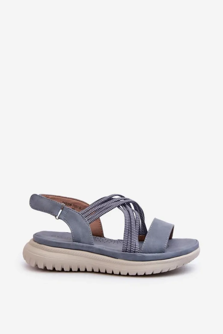Evento Sandały Płaskie*Lekkie Damskie Wygodne Sandały Na Rzep e Ceclea Niebieski