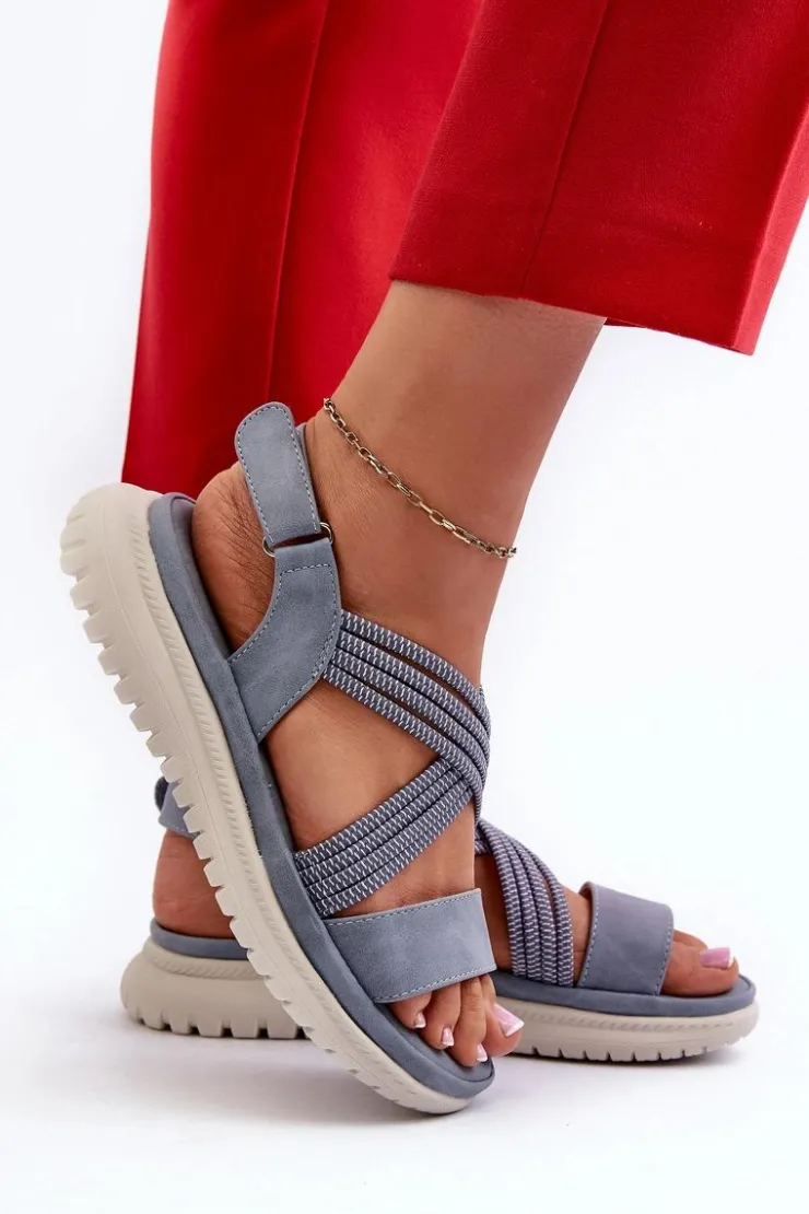 Evento Sandały Płaskie*Lekkie Damskie Wygodne Sandały Na Rzep e Ceclea Niebieski