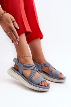 Evento Sandały Płaskie*Lekkie Damskie Wygodne Sandały Na Rzep e Ceclea Niebieski