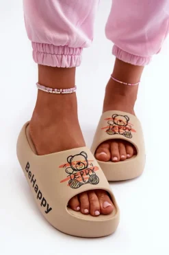 Boto Klapki Basenowe|Klapki Na Platformie*Lekkie Klapki Damskie Na Grubej Podeszwie Z Misiem Piankowe Ciemnobeżowe Serefina Beżowy