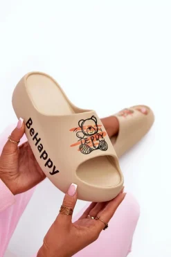 Boto Klapki Basenowe|Klapki Na Platformie*Lekkie Klapki Damskie Na Grubej Podeszwie Z Misiem Piankowe Ciemnobeżowe Serefina Beżowy