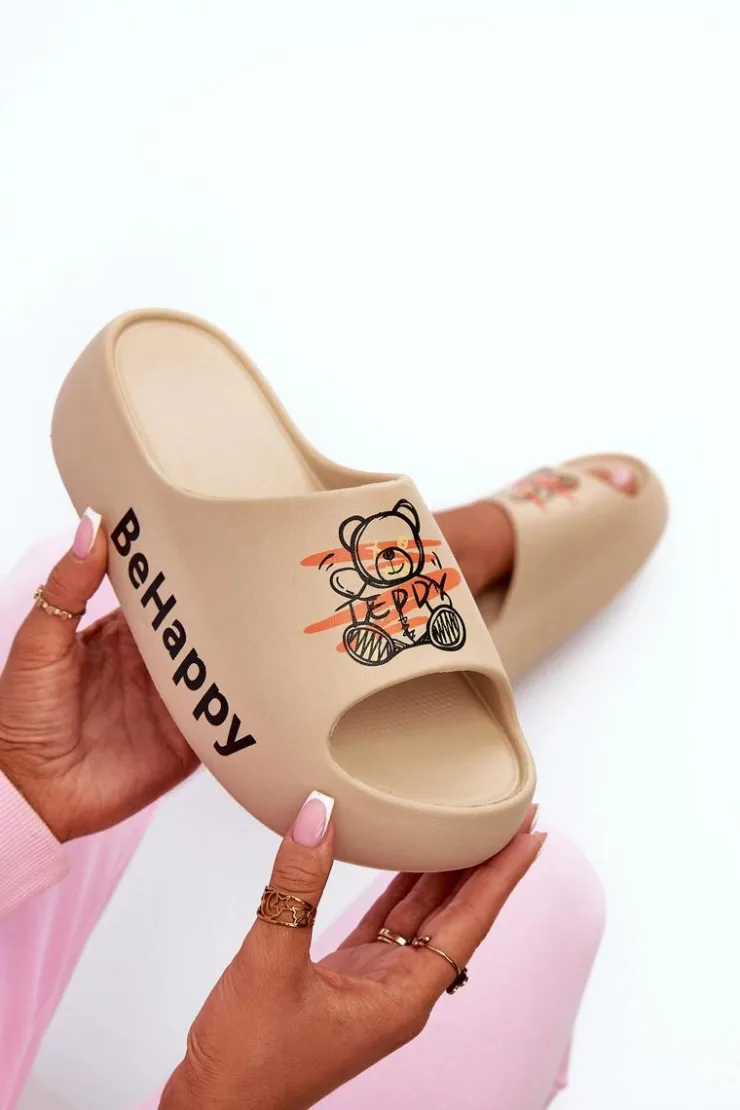 Boto Klapki Basenowe|Klapki Na Platformie*Lekkie Klapki Damskie Na Grubej Podeszwie Z Misiem Piankowe Ciemnobeżowe Serefina Beżowy