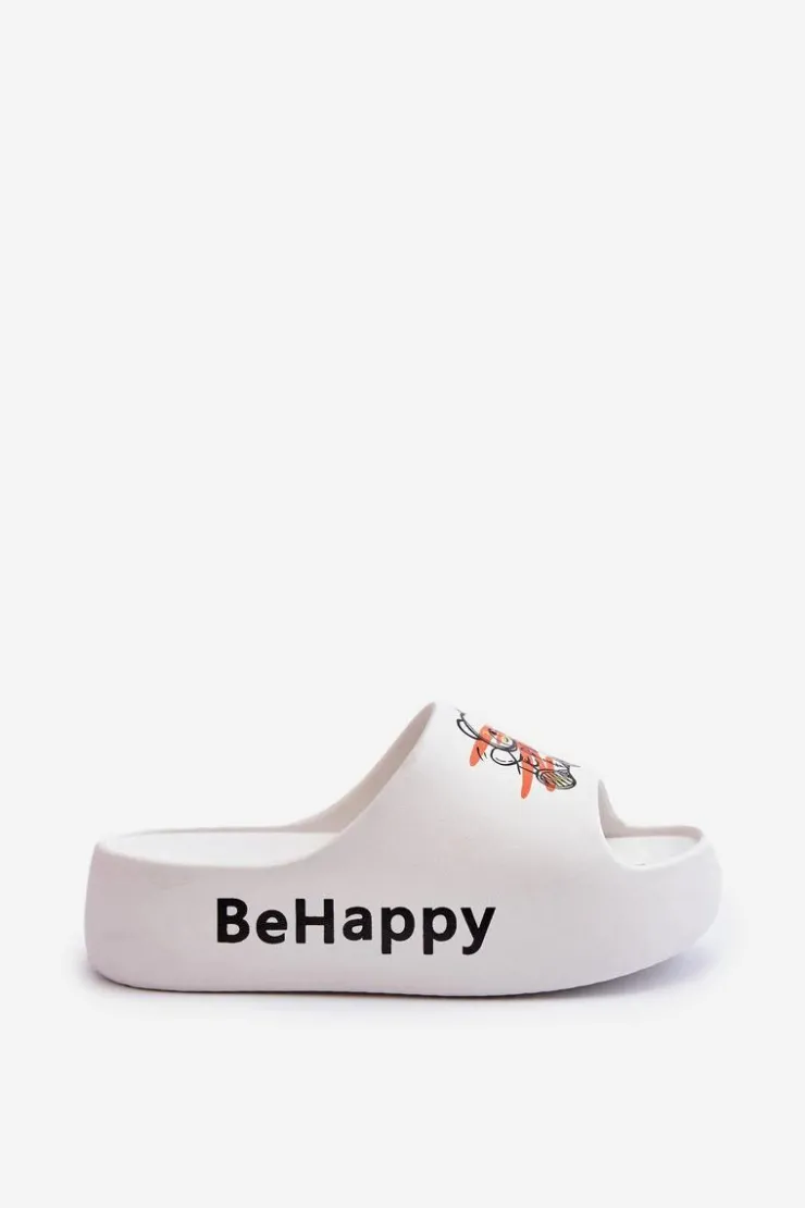 Damskie Boto Lekkie Klapki Damskie Na Grubej Podeszwie Z Misiem Piankowe Białe Serefina