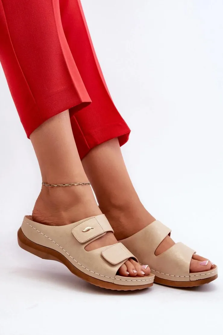 Online Evento Lekkie Klapki Damskie Z Eko Skóry Beżowe Frellia