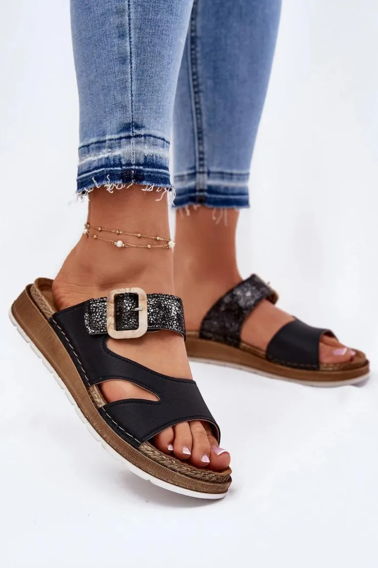 Damskie INBLU Lekkie Klapki Damskie Z Klamrą GS000055 Czarne