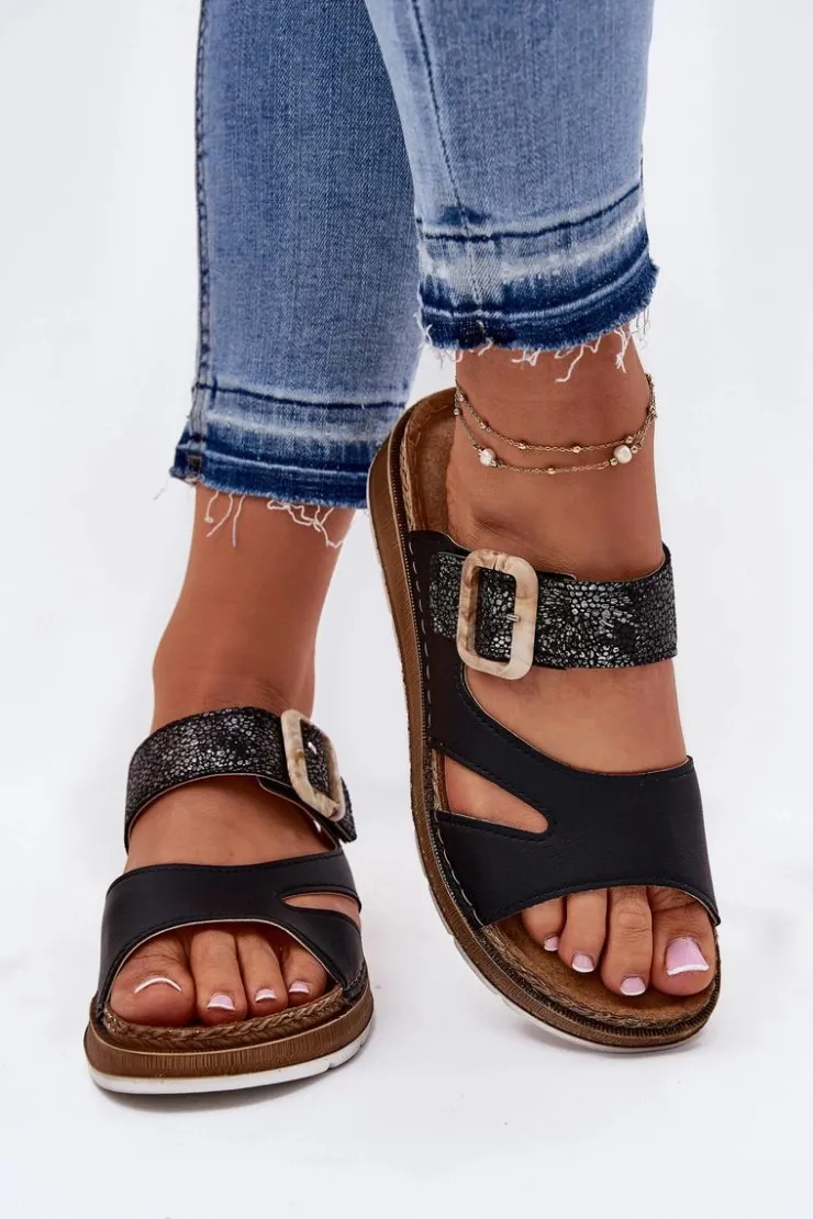 Damskie INBLU Lekkie Klapki Damskie Z Klamrą GS000055 Czarne