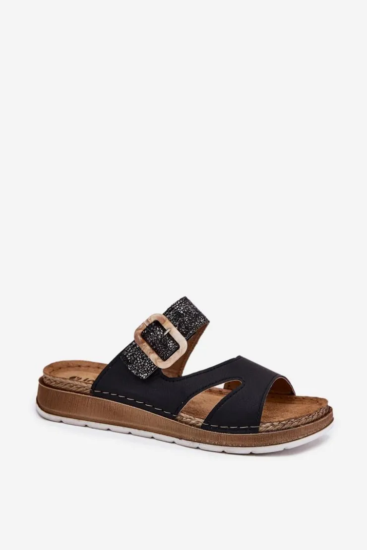 Damskie INBLU Lekkie Klapki Damskie Z Klamrą GS000055 Czarne