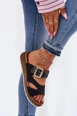 Damskie INBLU Lekkie Klapki Damskie Z Klamrą GS000055 Czarne