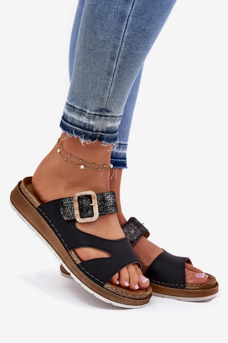 Damskie INBLU Lekkie Klapki Damskie Z Klamrą GS000055 Czarne