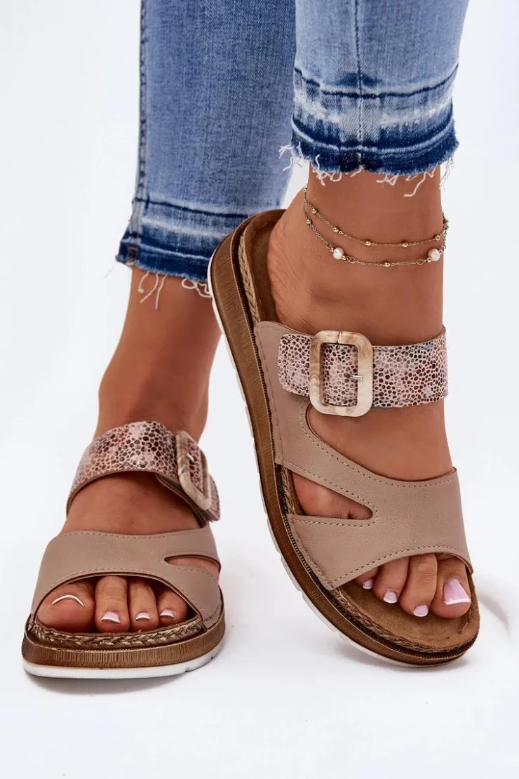 Sale INBLU Lekkie Klapki Damskie Z Klamrą GS000055 Beżowe