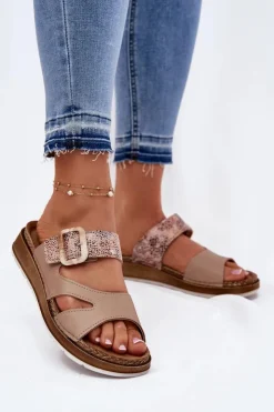 Sale INBLU Lekkie Klapki Damskie Z Klamrą GS000055 Beżowe