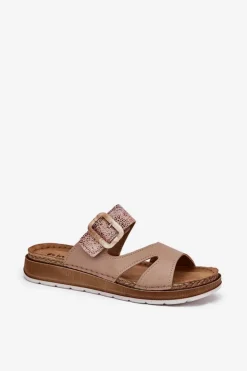 Sale INBLU Lekkie Klapki Damskie Z Klamrą GS000055 Beżowe