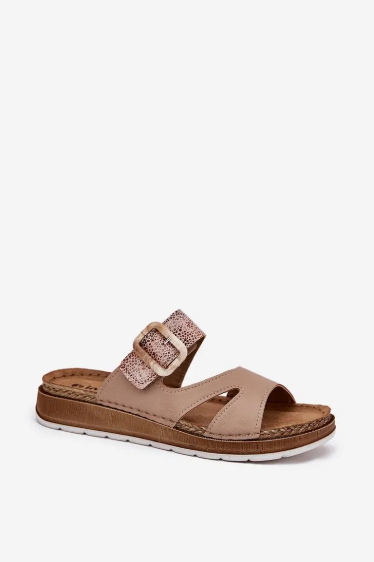 Sale INBLU Lekkie Klapki Damskie Z Klamrą GS000055 Beżowe