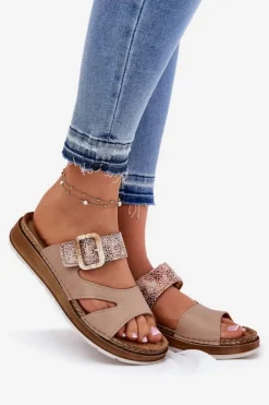 Sale INBLU Lekkie Klapki Damskie Z Klamrą GS000055 Beżowe