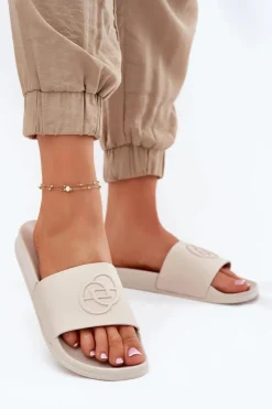 Online Evento Lekkie Klapki Damskie Z Ozdobnym Tłoczeniem Beżowe Isarisa