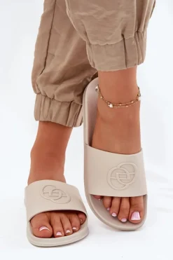 Online Evento Lekkie Klapki Damskie Z Ozdobnym Tłoczeniem Beżowe Isarisa