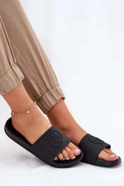 Evento Klapki Basenowe|Klapki Na Platformie*Lekkie Klapki Damskie Z Ozdobnym Tłoczeniem Czarne Isarisa