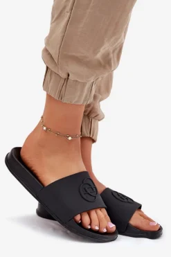 Evento Klapki Basenowe|Klapki Na Platformie*Lekkie Klapki Damskie Z Ozdobnym Tłoczeniem Czarne Isarisa