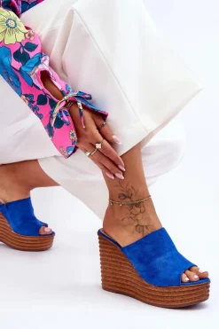 Boto Klapki Na Koturnie|Klapki Na Platformie*Lekkie Klapki Na Masywnej Platformie Niebieskie Good Vibe