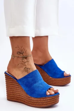 Boto Klapki Na Koturnie|Klapki Na Platformie*Lekkie Klapki Na Masywnej Platformie Niebieskie Good Vibe