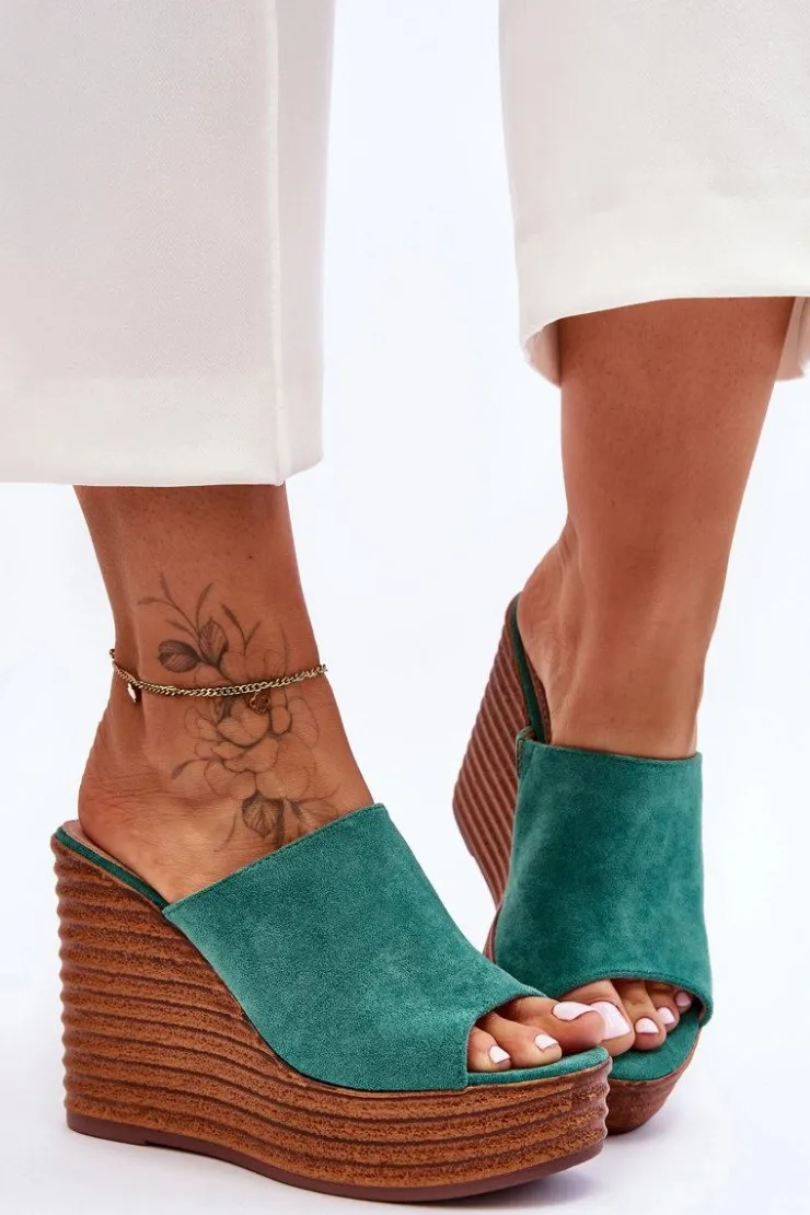 Clearance Boto Lekkie Klapki Na Masywnej Platformie Zielone Good Vibe