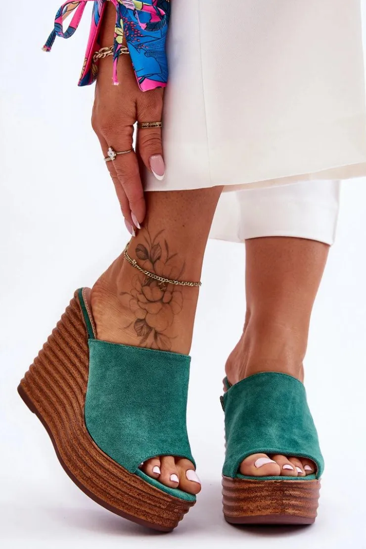 Clearance Boto Lekkie Klapki Na Masywnej Platformie Zielone Good Vibe