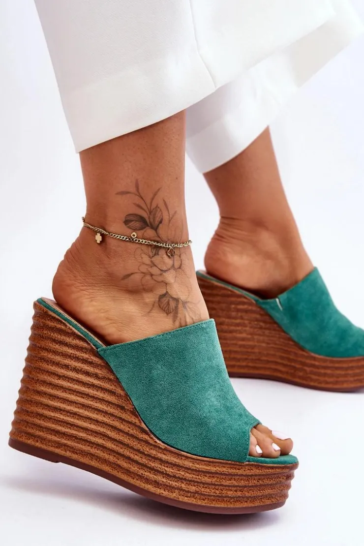 Clearance Boto Lekkie Klapki Na Masywnej Platformie Zielone Good Vibe
