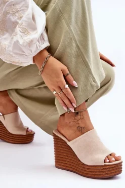 Damskie Boto Lekkie Klapki Na Masywnej Platformie Beżowe Good Vibe