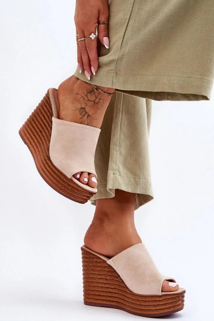 Damskie Boto Lekkie Klapki Na Masywnej Platformie Beżowe Good Vibe