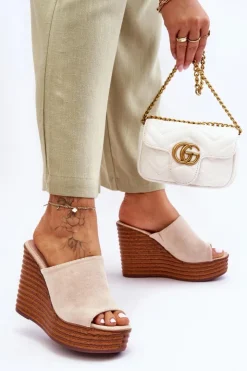 Damskie Boto Lekkie Klapki Na Masywnej Platformie Beżowe Good Vibe