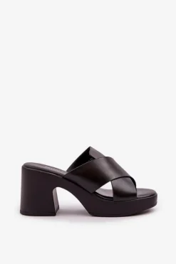 Damskie Boto Lekkie Klapki Na Słupku Z Eko Skóry Czarne Kacaria