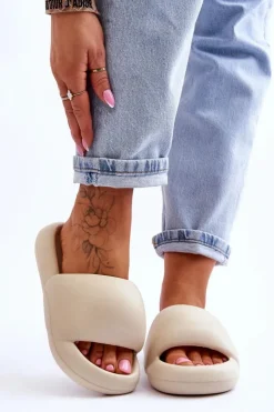 Damskie Boto Lekkie Piankowe Damskie Klapki Na Platformie Beżowe Milton