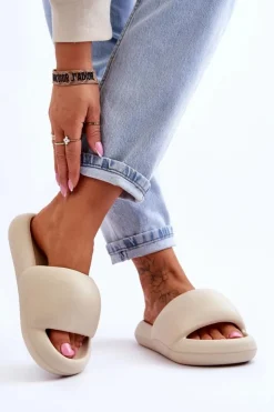 Damskie Boto Lekkie Piankowe Damskie Klapki Na Platformie Beżowe Milton