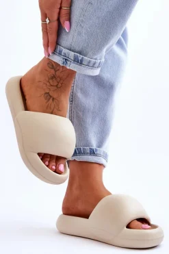 Damskie Boto Lekkie Piankowe Damskie Klapki Na Platformie Beżowe Milton