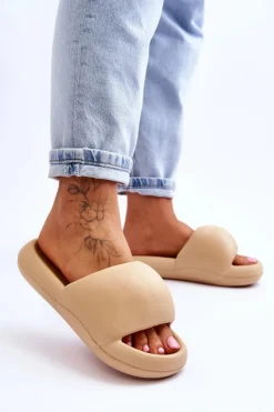 Boto Klapki Na Platformie*Lekkie Piankowe Damskie Klapki Na Platformie Khaki Milton
