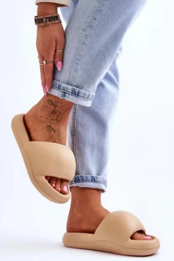 Boto Klapki Na Platformie*Lekkie Piankowe Damskie Klapki Na Platformie Khaki Milton