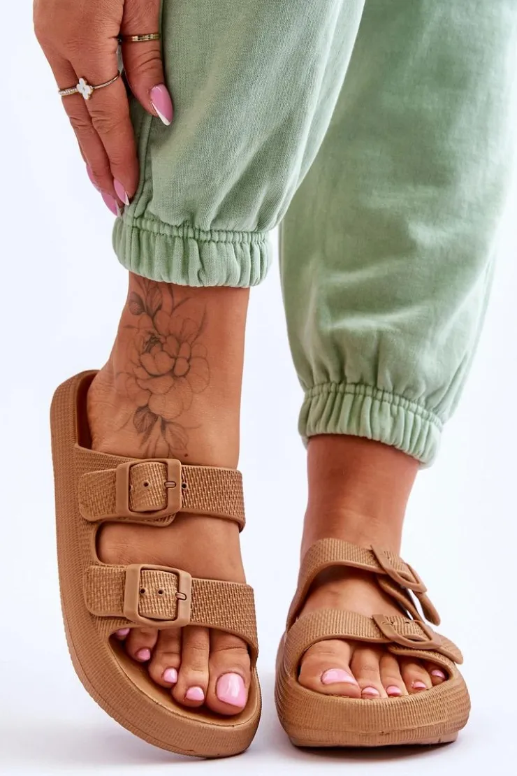 Boto Klapki Basenowe*Lekkie Piankowe Damskie Klapki Brązowe Cleve